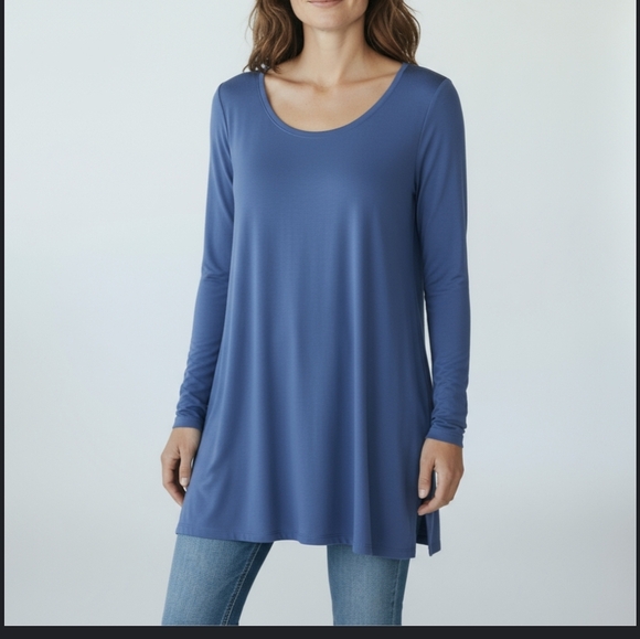 Eileen Fisher Long Blue Tunic Top Scoop Neck Flowy Soft Comfy Sz M - Picture 7 of 8